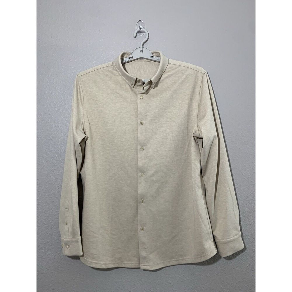 Coofandy Men's Beige Tan Casual Button Up Shacket Jacket Lightweight Size Large